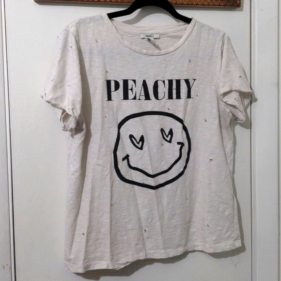 Peachy Smile Face Distressed Tee - Picture 1 of 4
